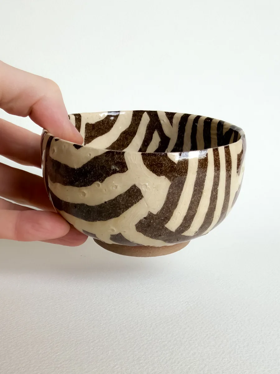 Nerikomi bowl in layered coloured clay