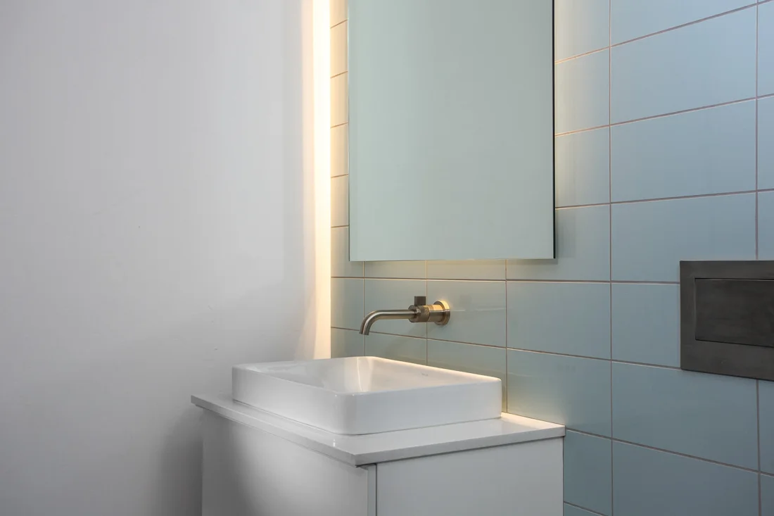 Adams House bathroom sink and tile; Desert Concepts, Southern Utah residential design