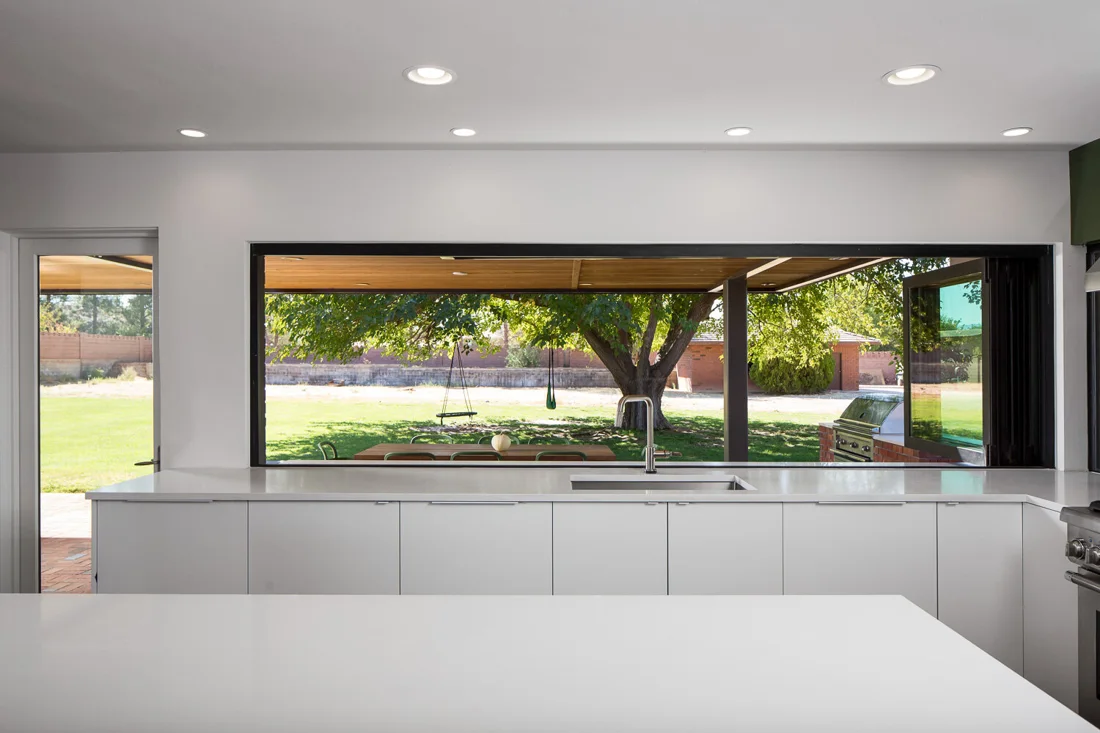 Adams House kitchen and garden-facing window; Desert Concepts, Southern Utah residential design