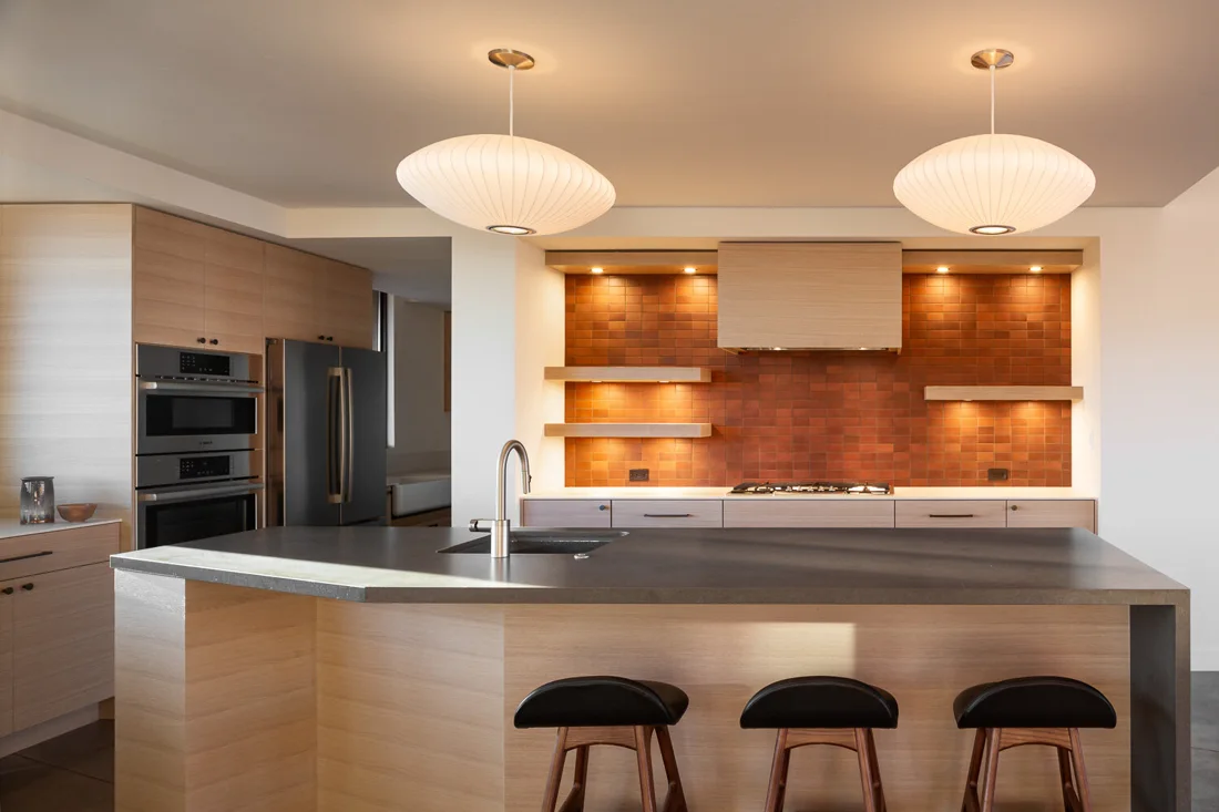 Opel House kitchen island and pendant lighting; Desert Concepts, Southern Utah residential design